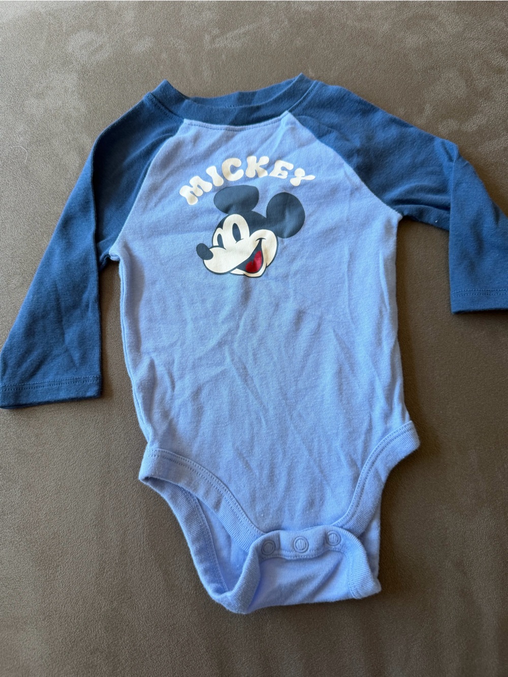 Disney Light Blue & Navy Mickey Mouse Long-Sleeve One-Piece